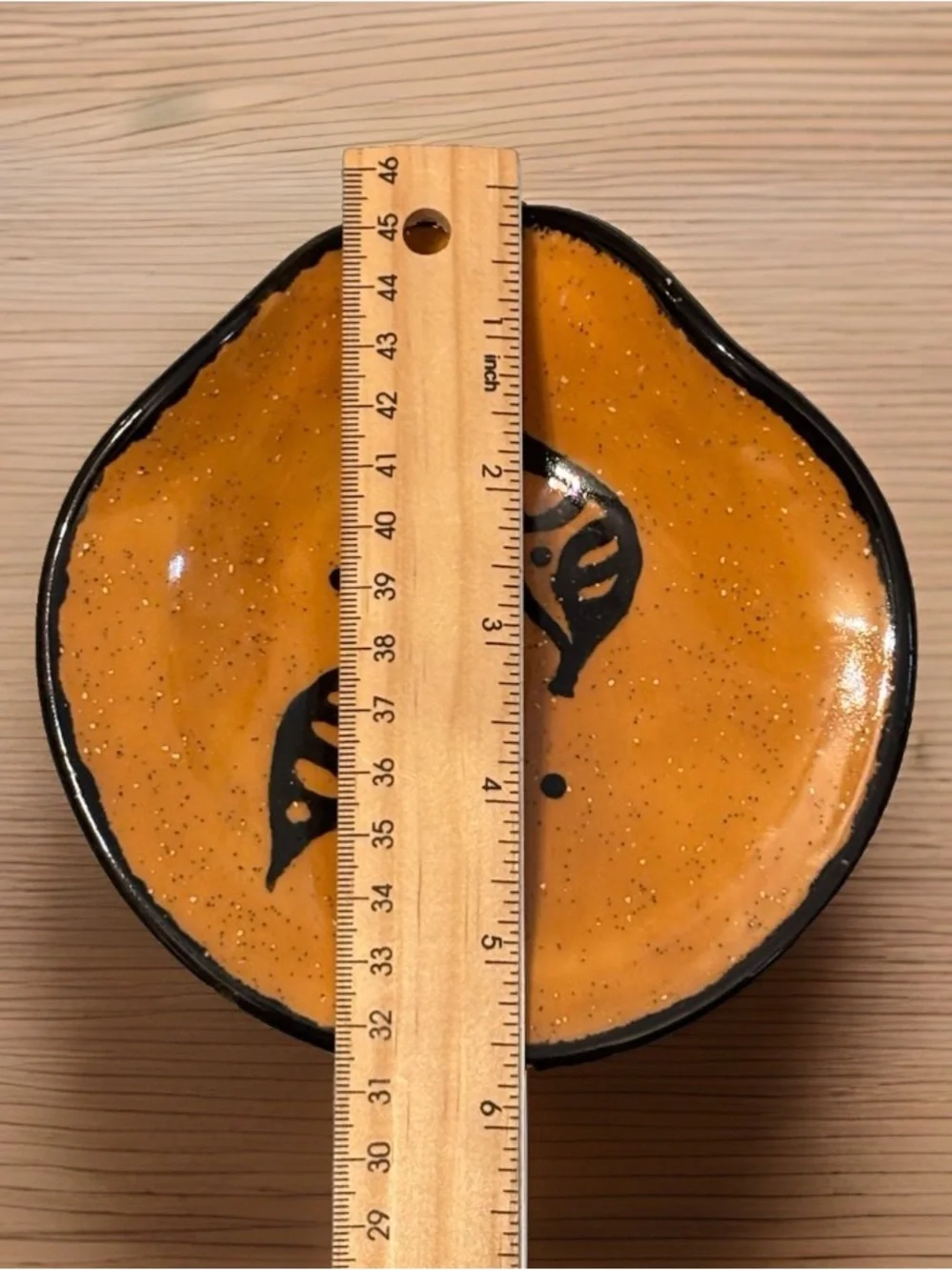 Vintage Studio Pottery Spoon Rest Orange Black Abstract Leaf MCM Handmade